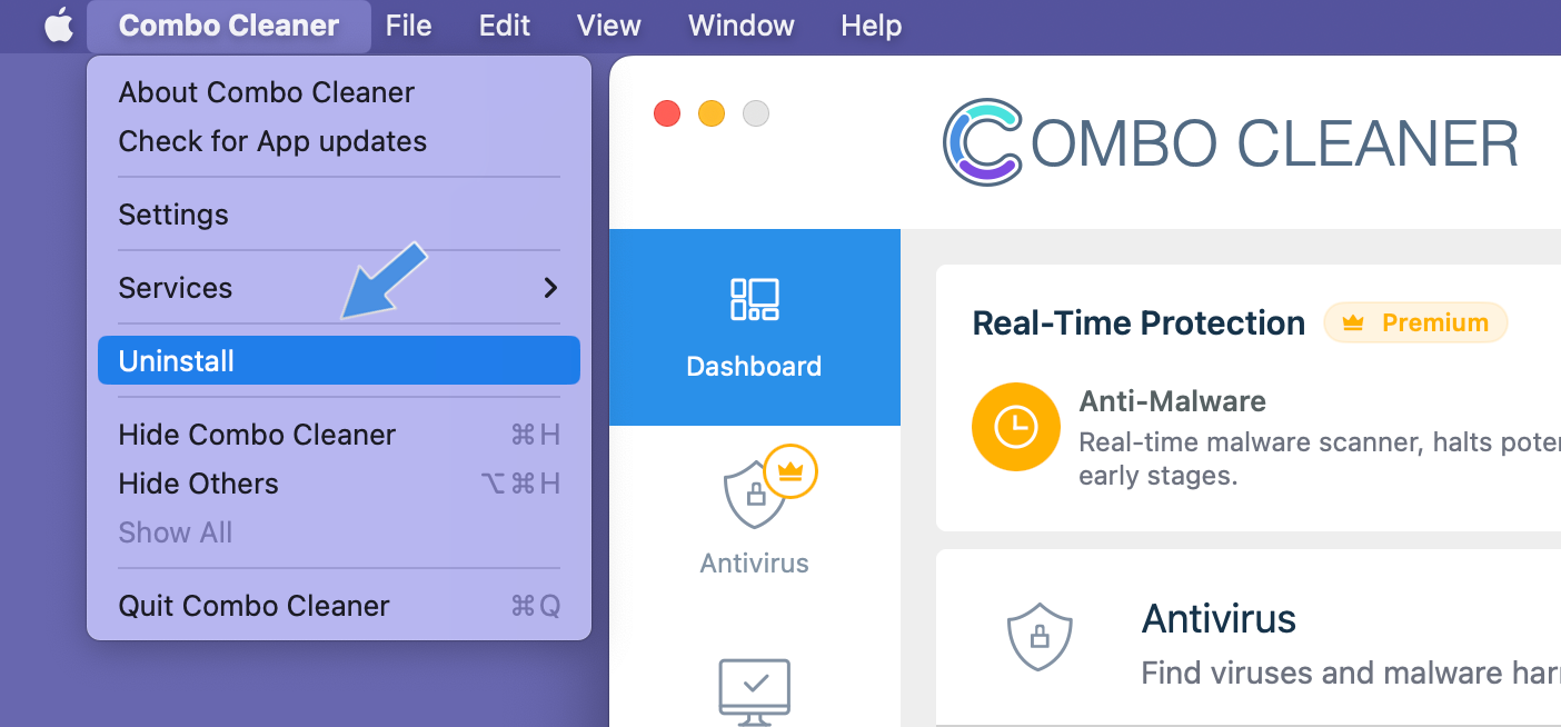 Combo Cleaner for Mac uninstall screen